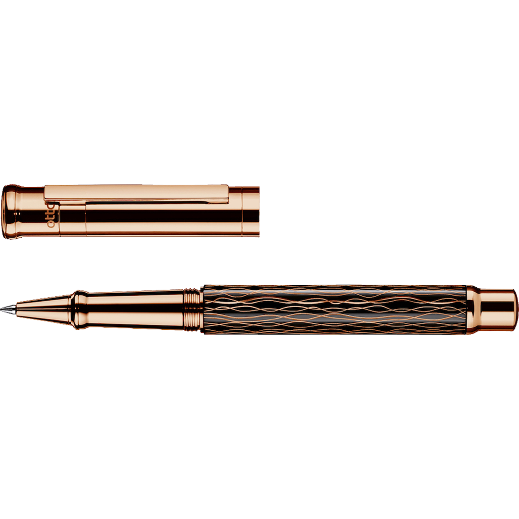 Otto Hutt Design 4 Rollerball Pen - Black Wave - Rose Gold Trim-Pen Boutique Ltd