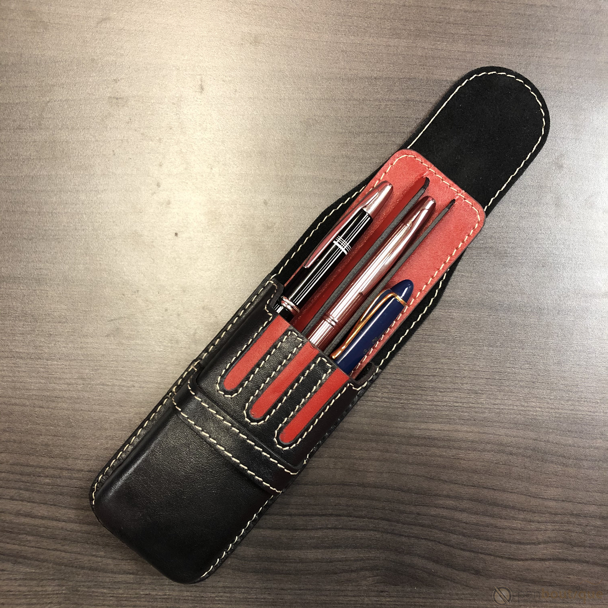 Pen Boutique Yak Leather Triple Pen Holder - Black/Red insert-Pen Boutique Ltd