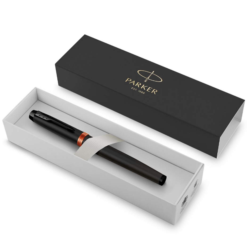 Parker IM Rollerball Pen - Satin Black - Flame Orange Ring-Pen Boutique Ltd