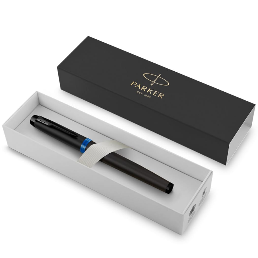 Parker IM Rollerball Pen - Satin Black - Marine Blue Ring-Pen Boutique Ltd