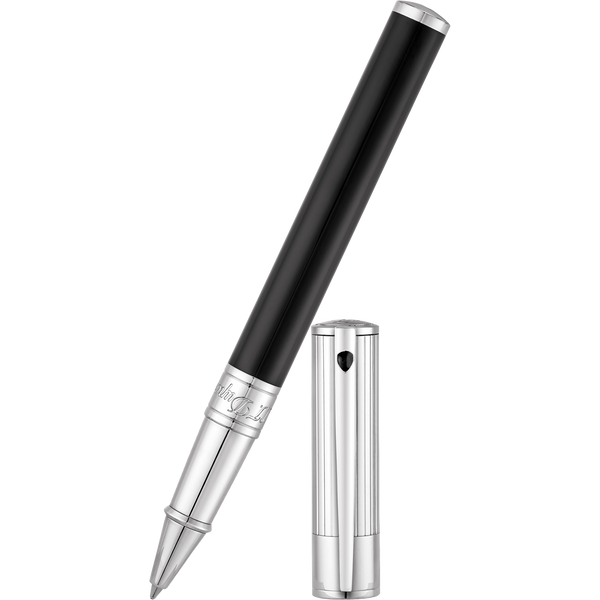 S T Dupont D-Initial Rollerball Pen - Chrome Trim - Noir-Pen Boutique Ltd