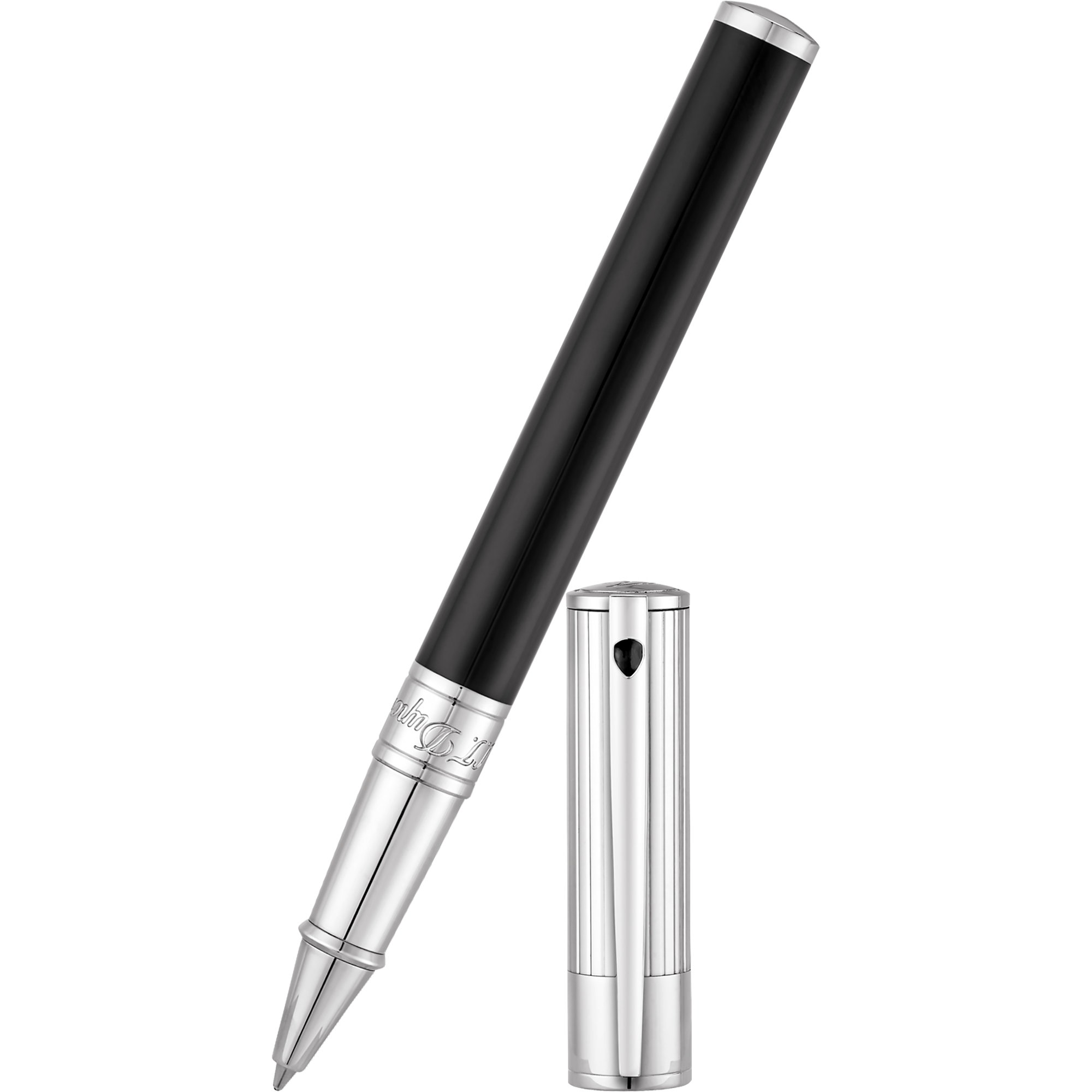 S T Dupont D-Initial Rollerball Pen - Chrome Trim - Noir-Pen Boutique Ltd