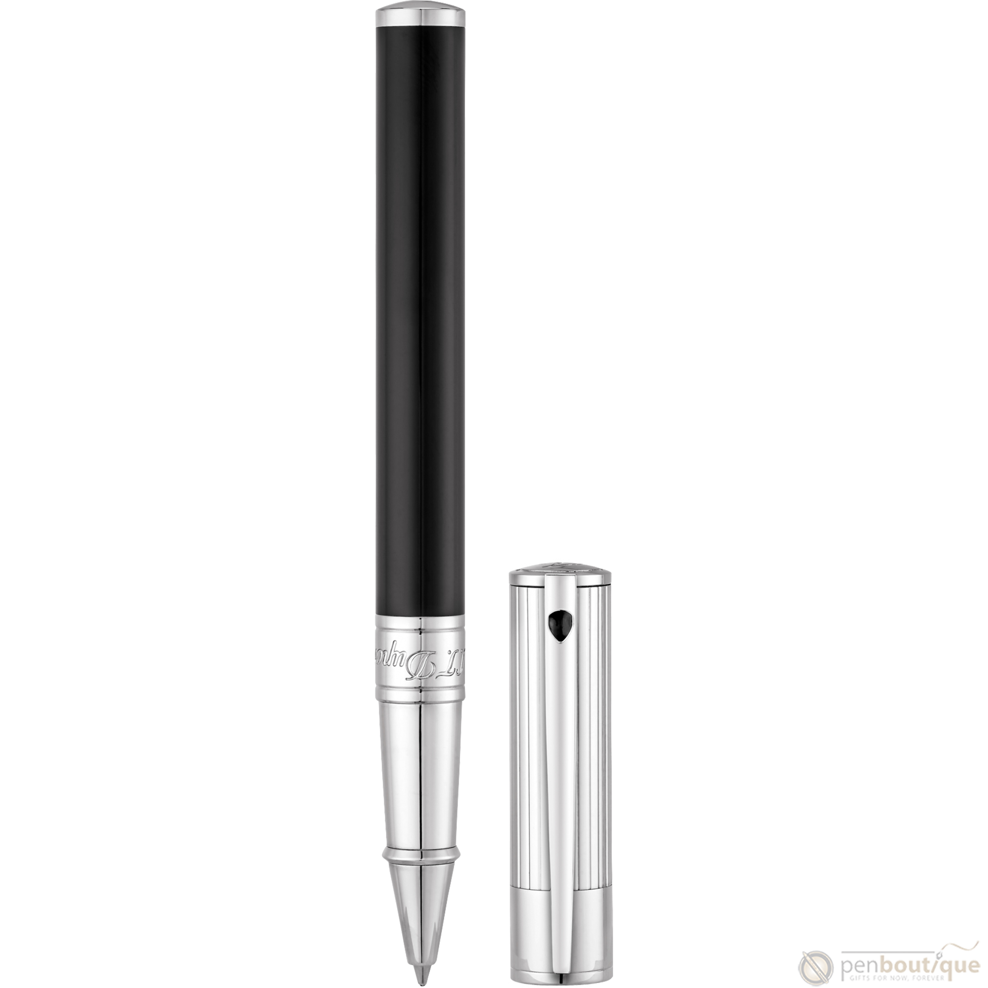 S T Dupont D-Initial Rollerball Pen - Chrome Trim - Noir-Pen Boutique Ltd