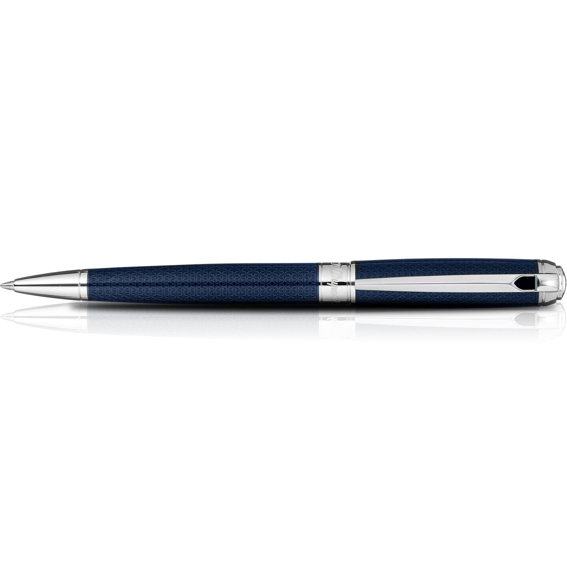 S T Dupont Line D Ballpoint Pen - Guilloche Blue-The Pen Boutique