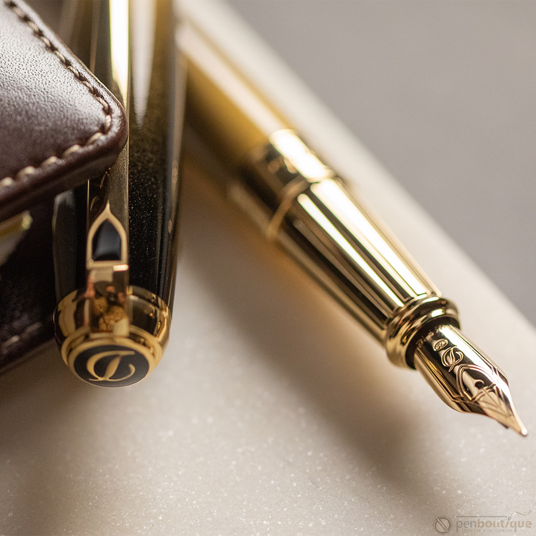 S T Dupont Line D Fountain Pen - Sunburst Black - Yellow Gold Trim (USA Exclusive Edition)-Pen Boutique Ltd