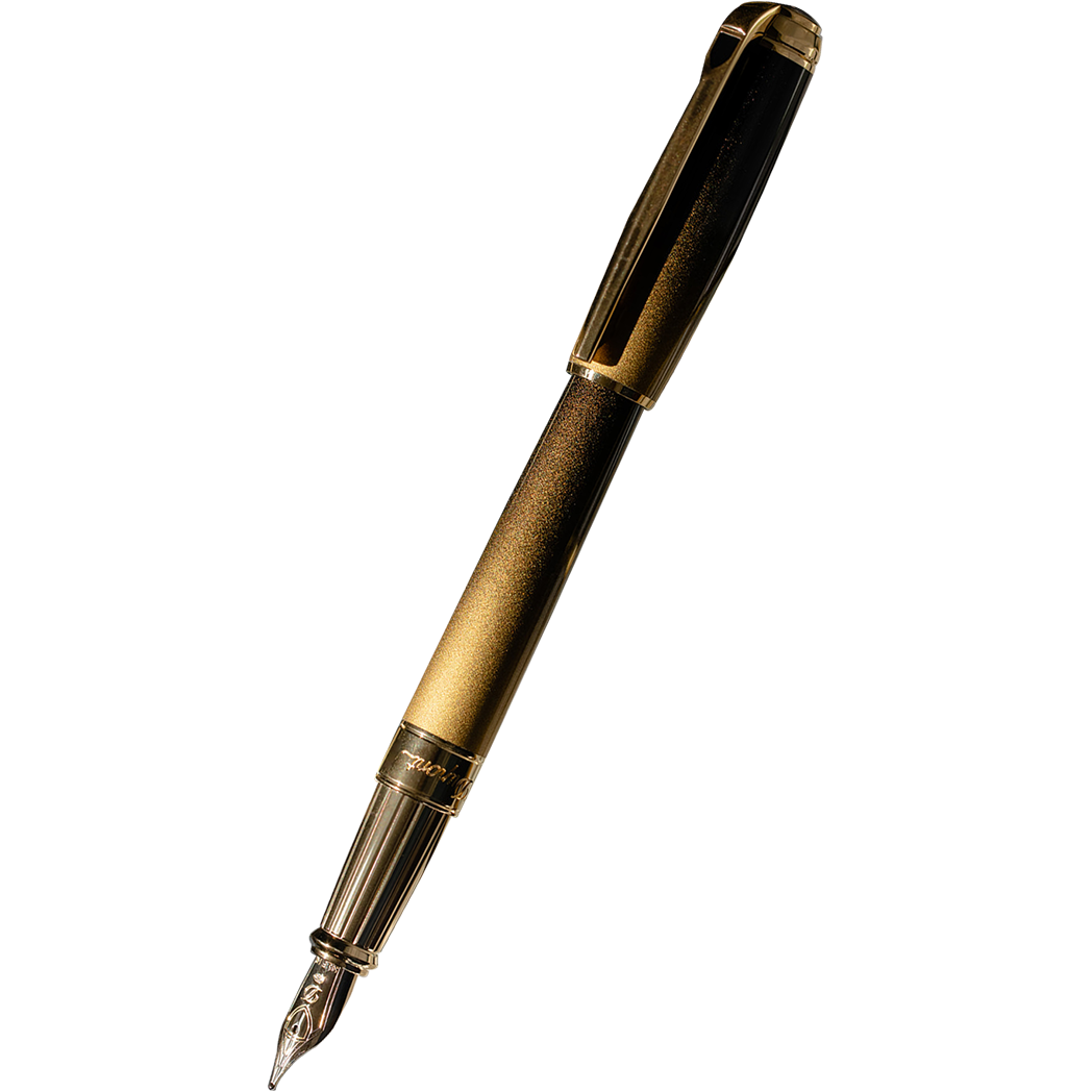 S T Dupont Line D Fountain Pen - Sunburst Black - Yellow Gold Trim (USA Exclusive Edition)-Pen Boutique Ltd