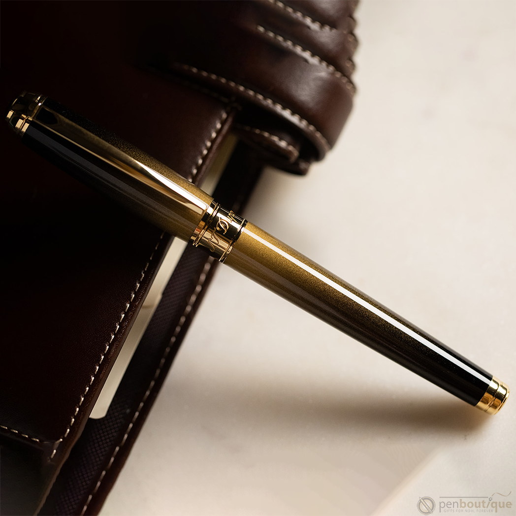 S T Dupont Line D Rollerball Pen - Sunburst Black - Yellow Gold Trim (USA Exclusive Edition)-Pen Boutique Ltd