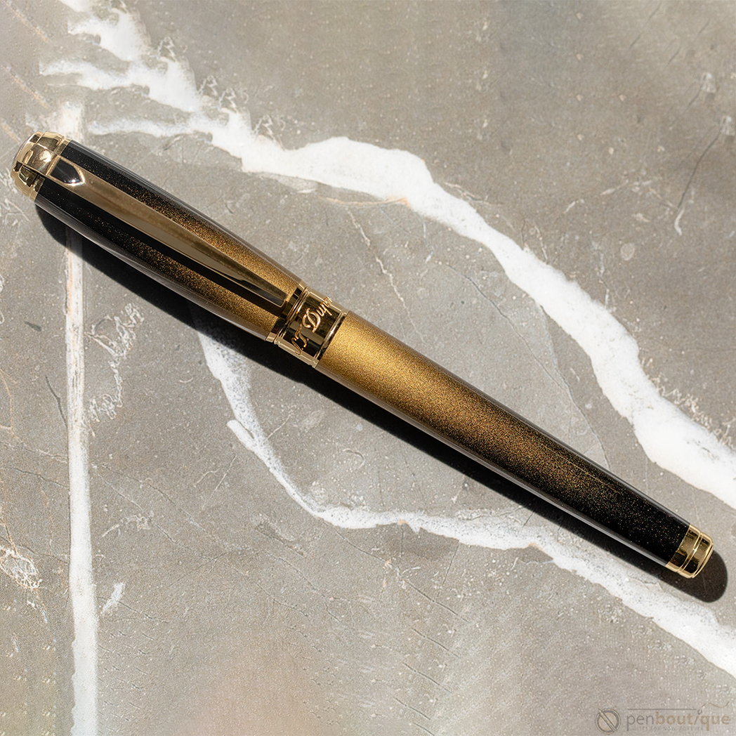 S T Dupont Line D Fountain Pen - Sunburst Black - Yellow Gold Trim (USA Exclusive Edition)-Pen Boutique Ltd