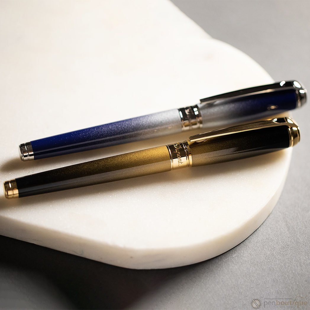 S T Dupont Line D Rollerball Pen - Sunburst Black - Yellow Gold Trim (USA Exclusive Edition)-Pen Boutique Ltd