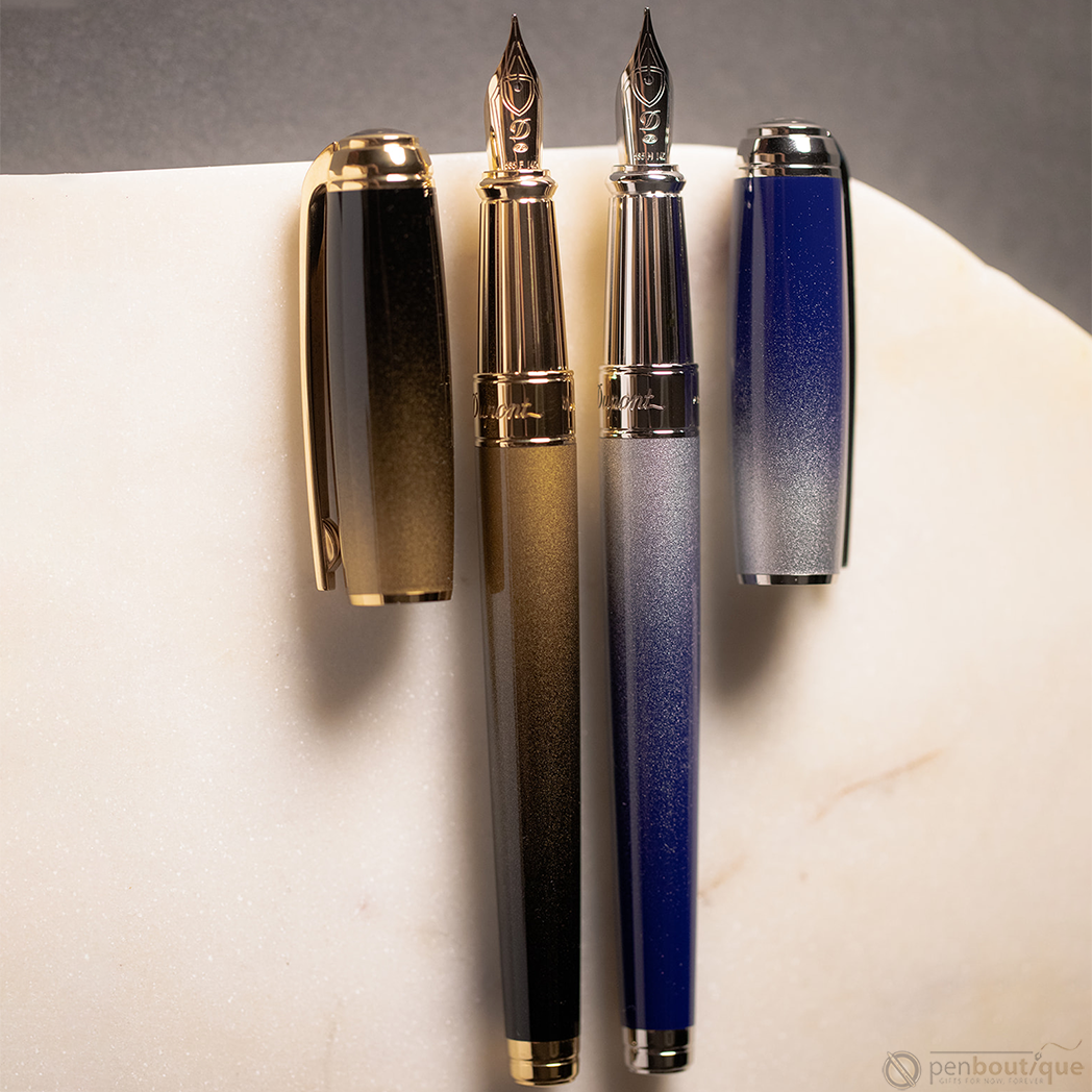 S T Dupont Line D Fountain Pen - Sunburst Black - Yellow Gold Trim (USA Exclusive Edition)-Pen Boutique Ltd