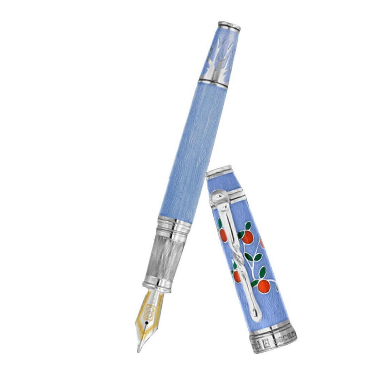 David Oscarson Tree of Life Fountain Pen - Azure Blue with Orange and Green-Pen Boutique Ltd