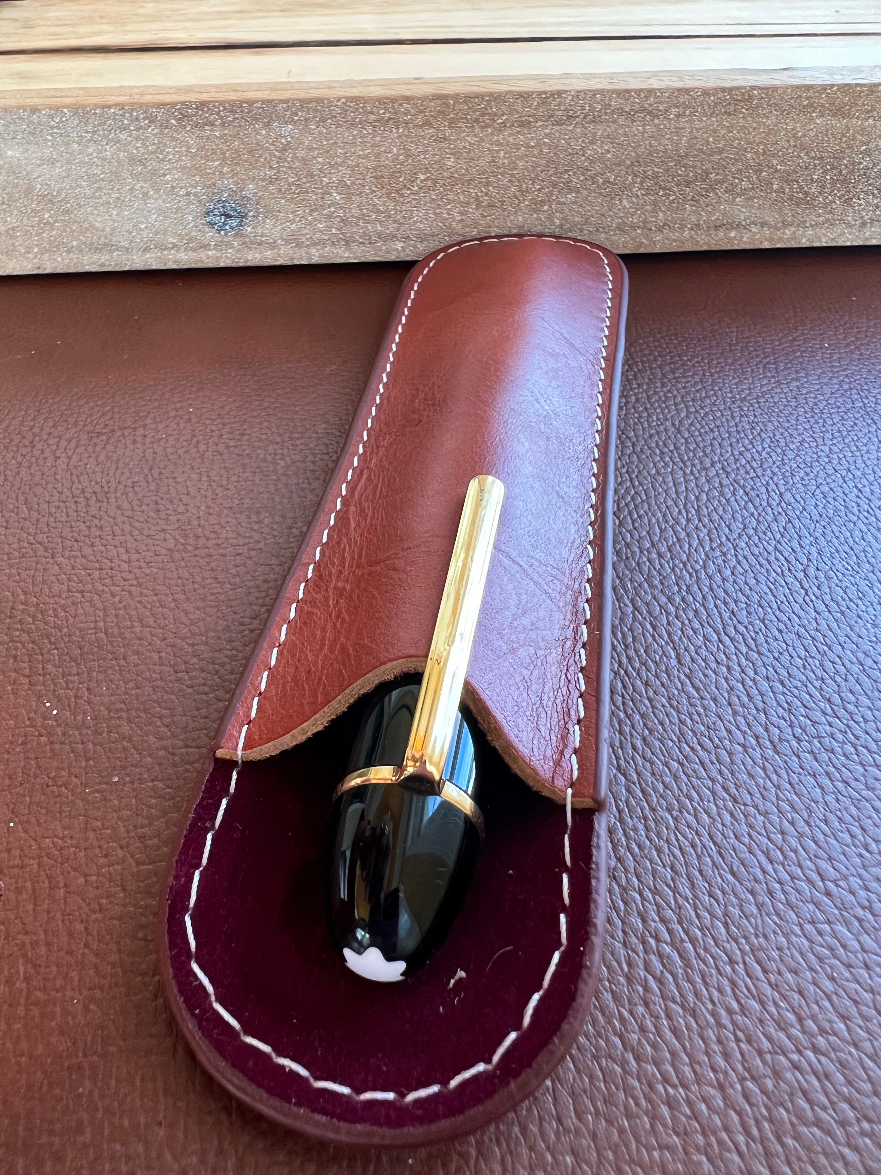 Pen Boutique Yak Leather Single Pen Sleeve - Brown/Dark Red-Pen Boutique Ltd