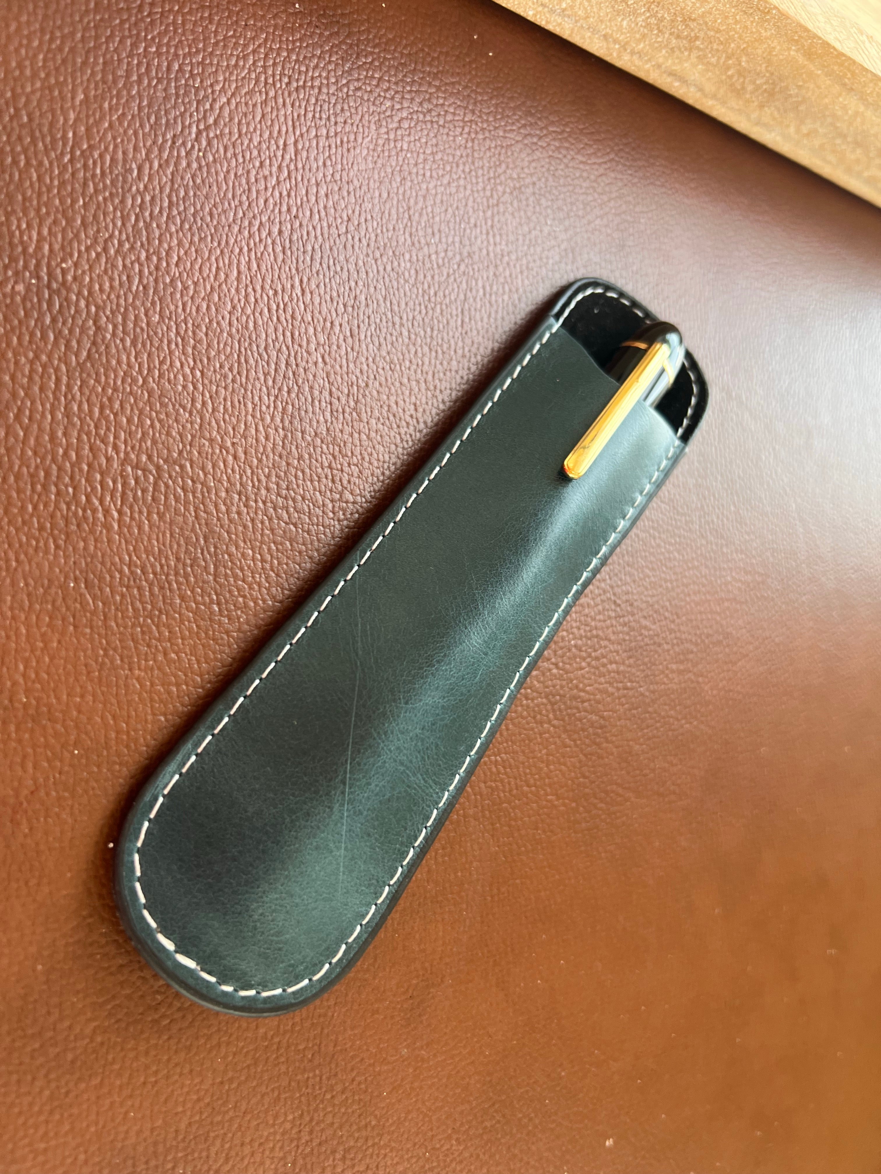 Pen Boutique Yak Leather Single Pen Sleeve - Dark Teal-Pen Boutique Ltd