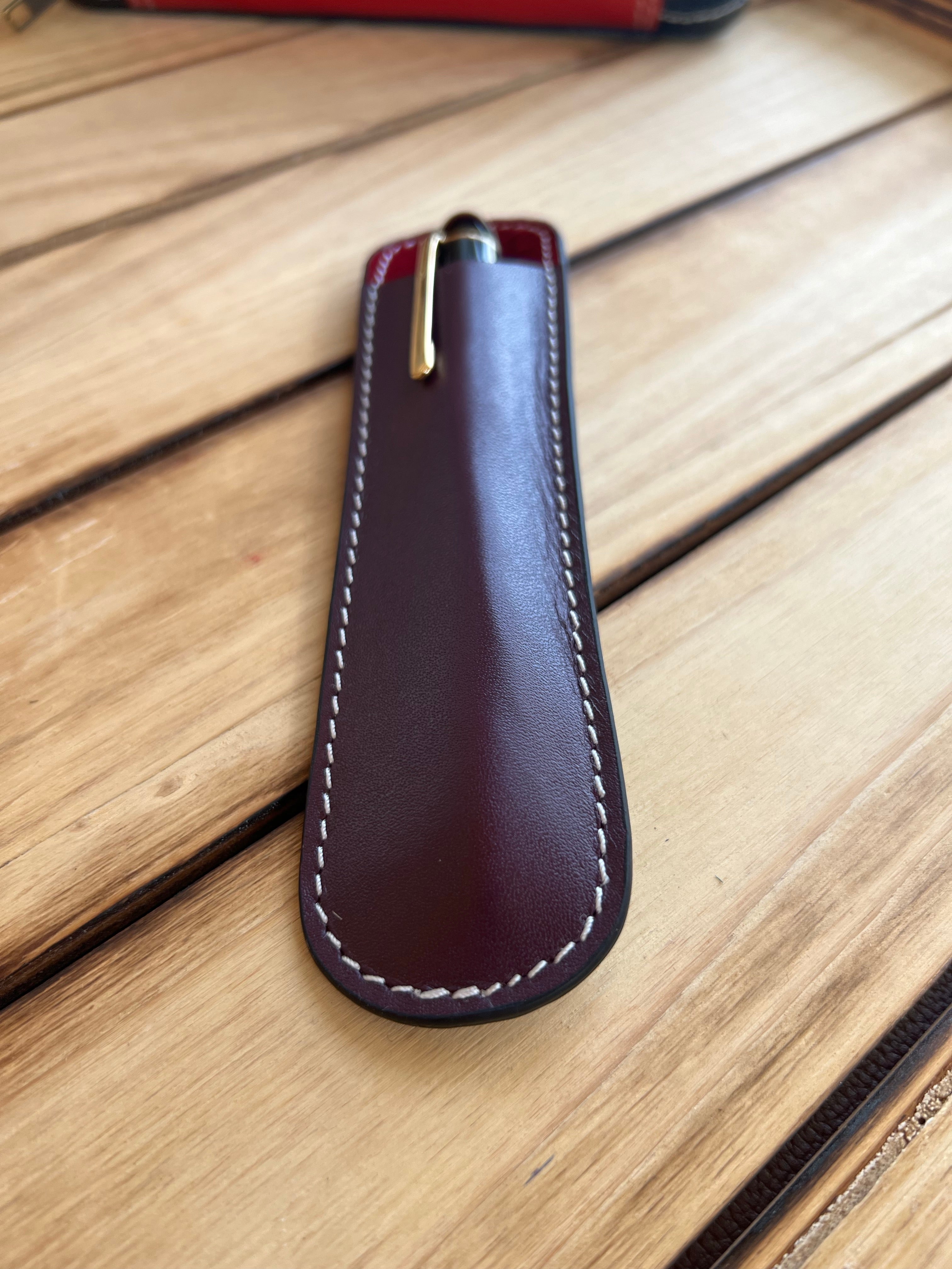 Pen Boutique Yak Leather Single Pen Sleeve - Brown/Dark Red-Pen Boutique Ltd