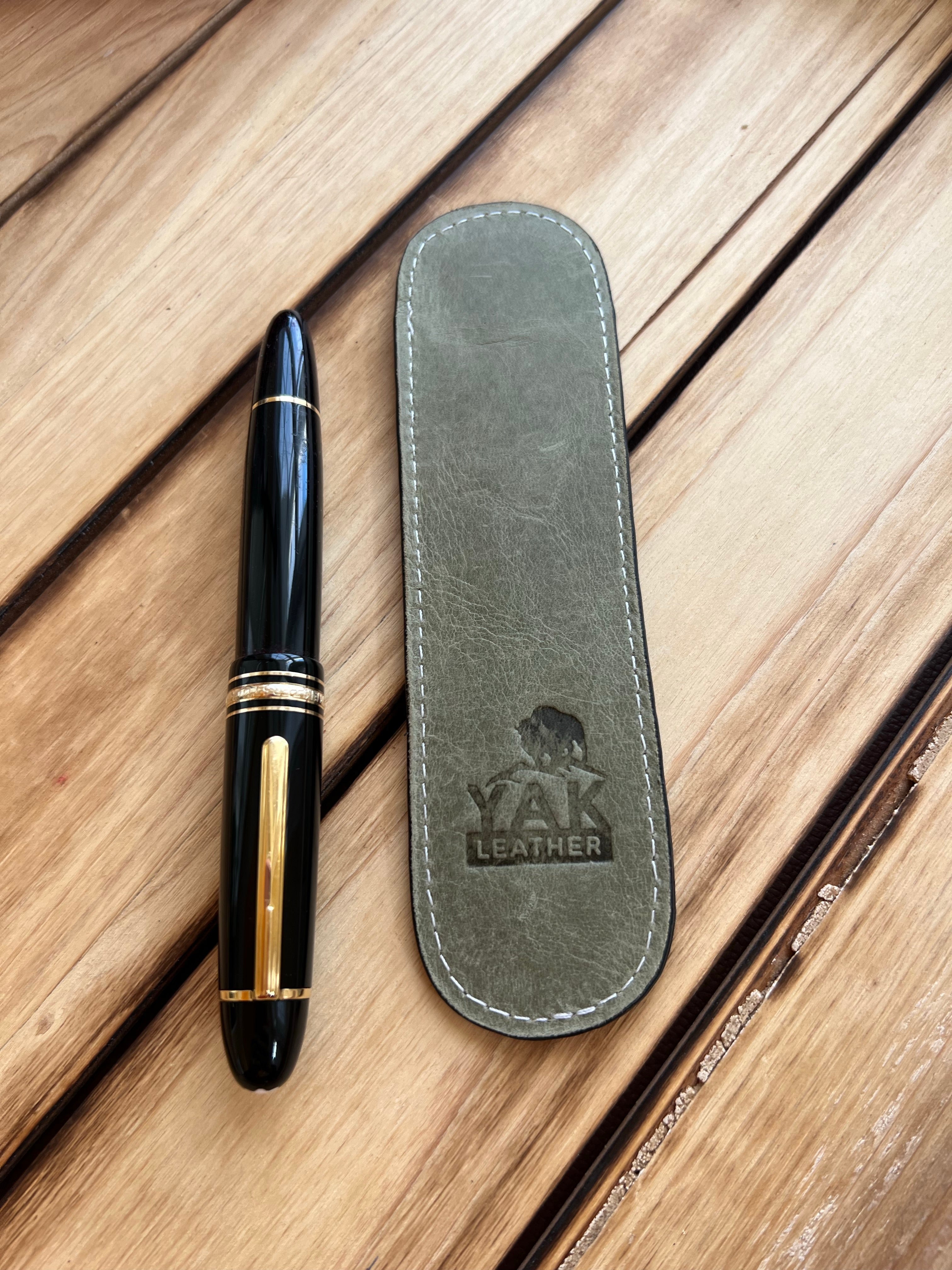 Pen Boutique Yak Leather Single Pen Sleeve - Olive/Black-Pen Boutique Ltd