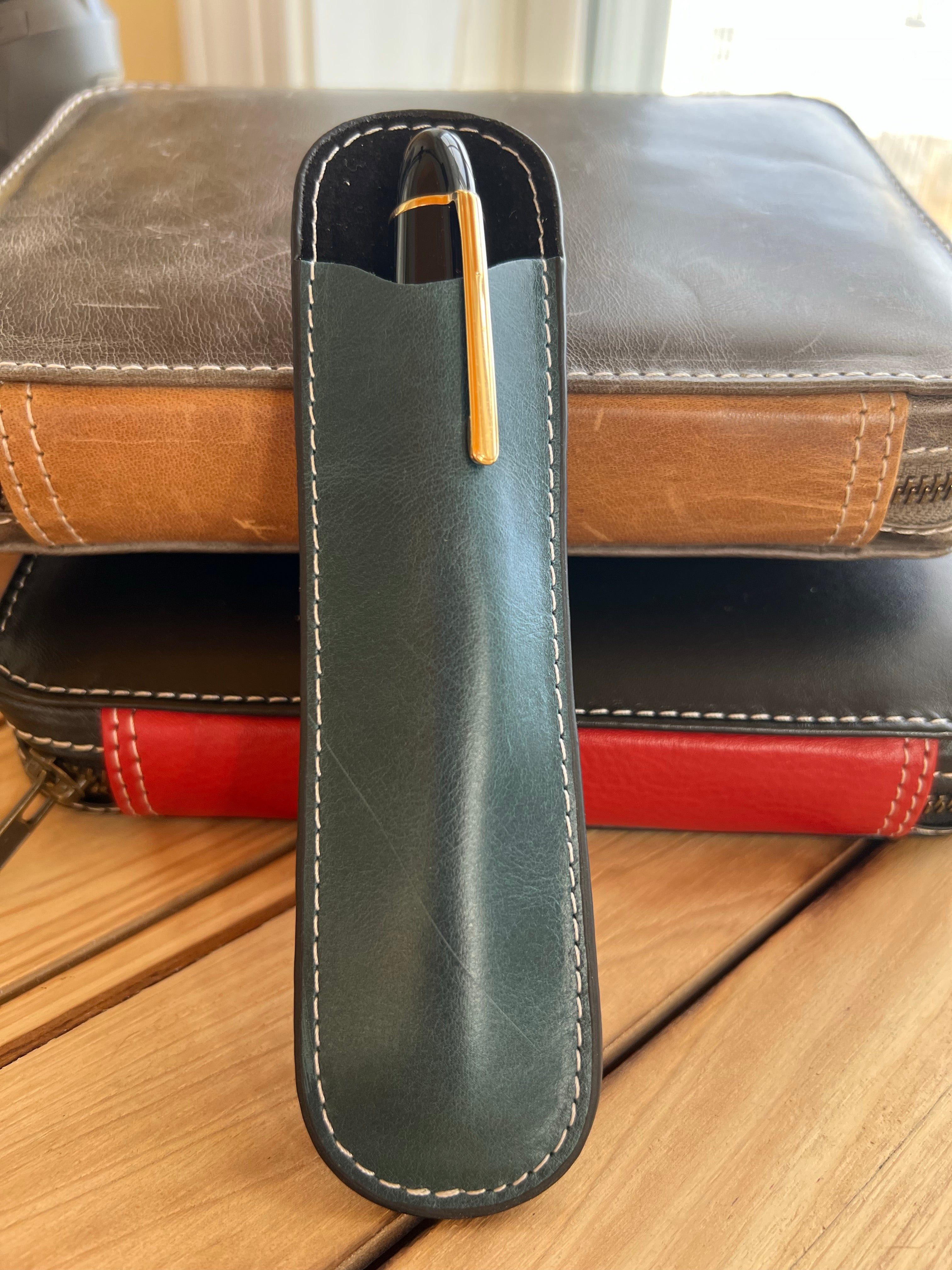 Pen Boutique Yak Leather Single Pen Sleeve - Dark Teal-Pen Boutique Ltd