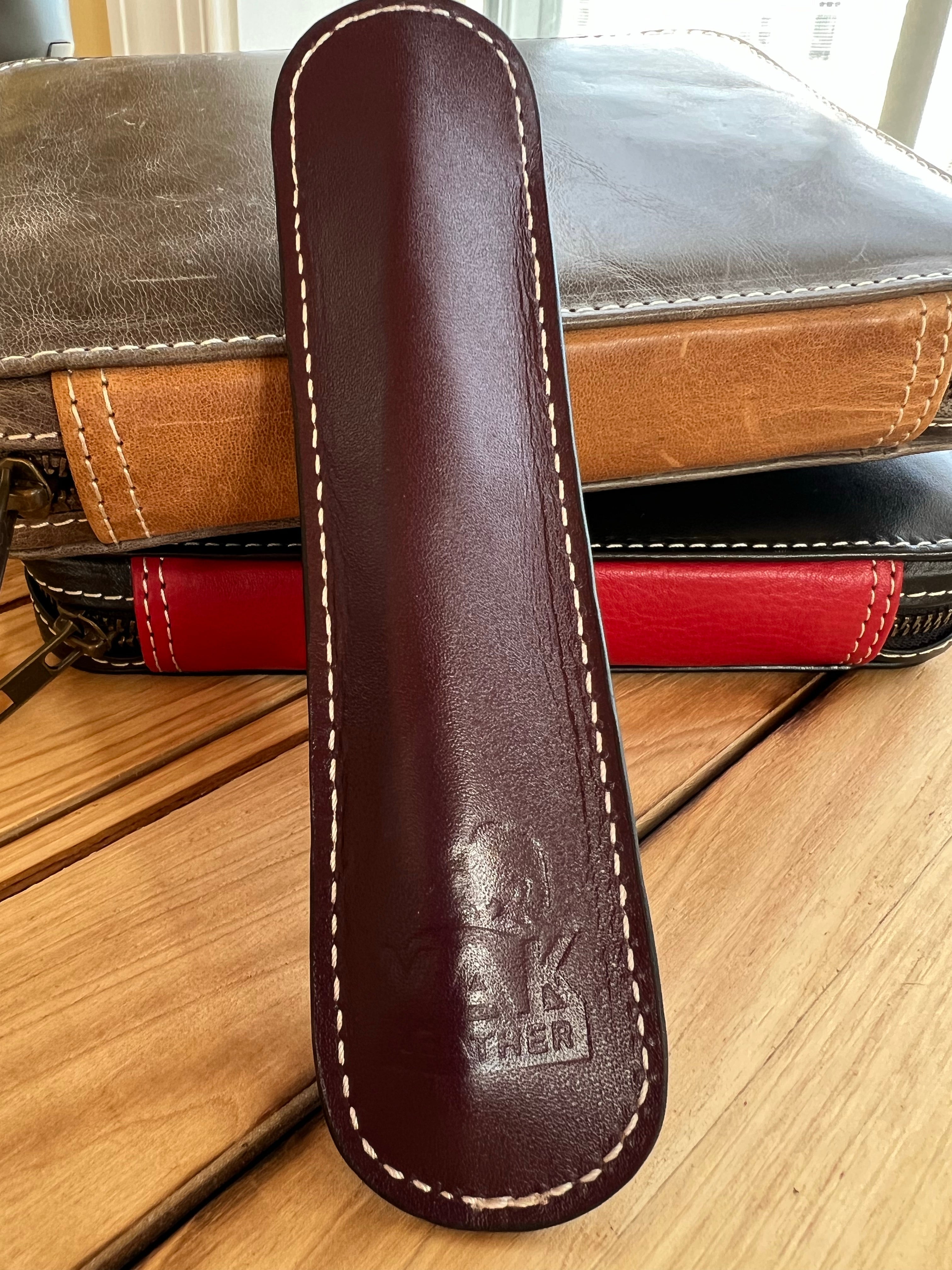 Pen Boutique Yak Leather Single Pen Sleeve - Brown/Dark Red-Pen Boutique Ltd