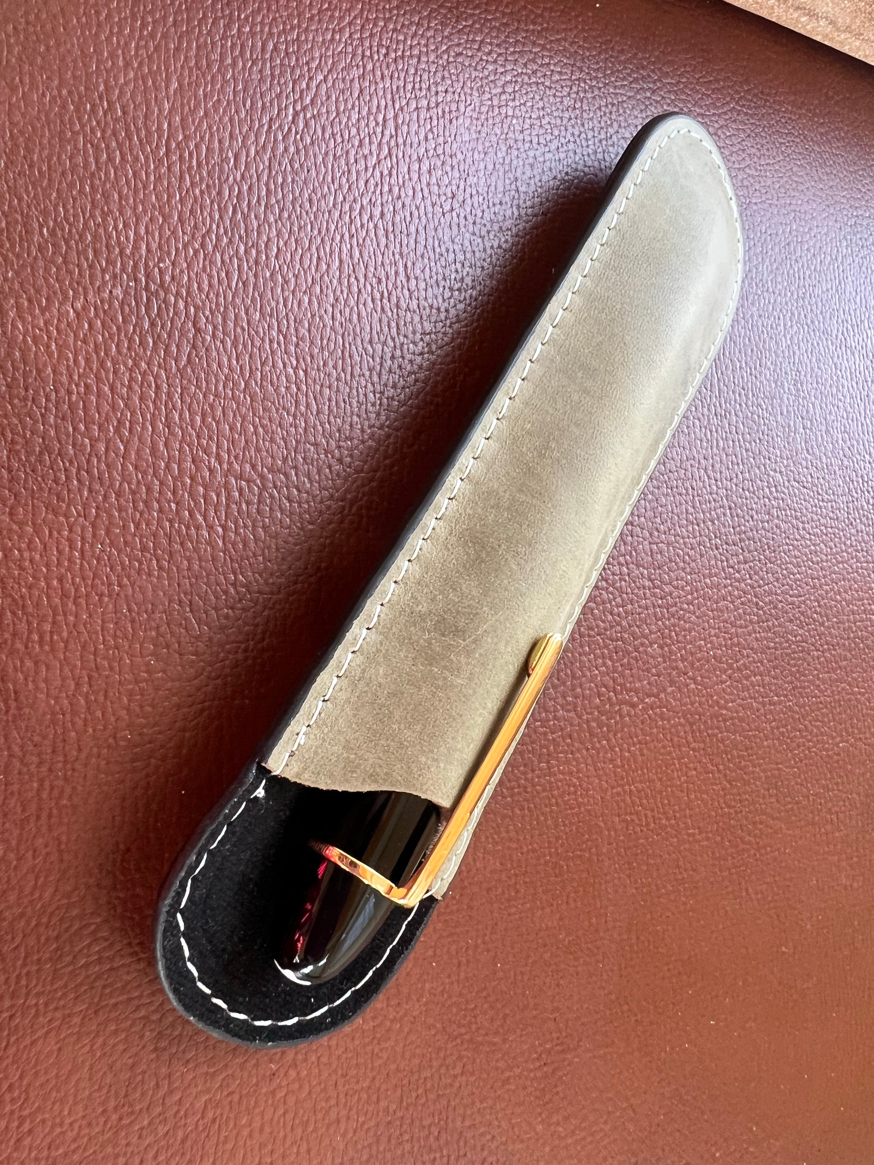 Pen Boutique Yak Leather Single Pen Sleeve - Olive/Black-Pen Boutique Ltd