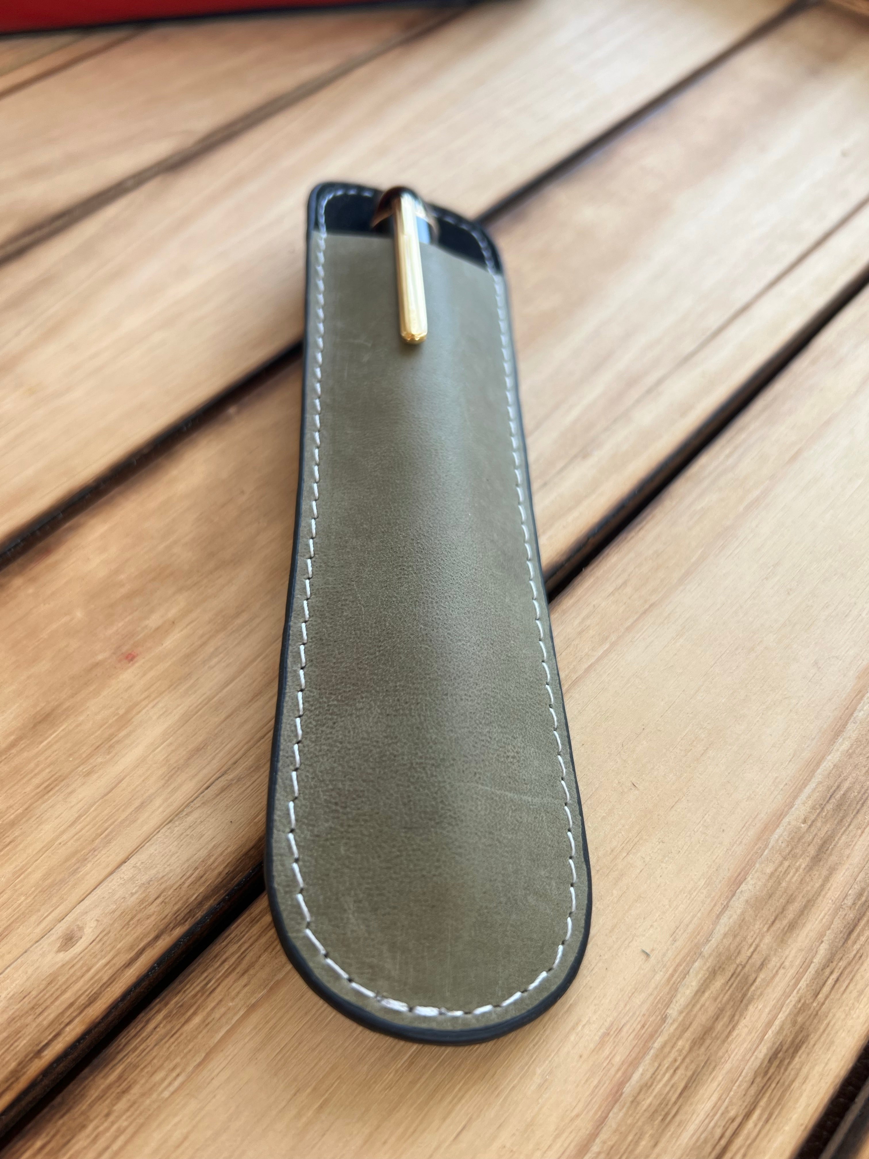 Pen Boutique Yak Leather Single Pen Sleeve - Olive/Black-Pen Boutique Ltd