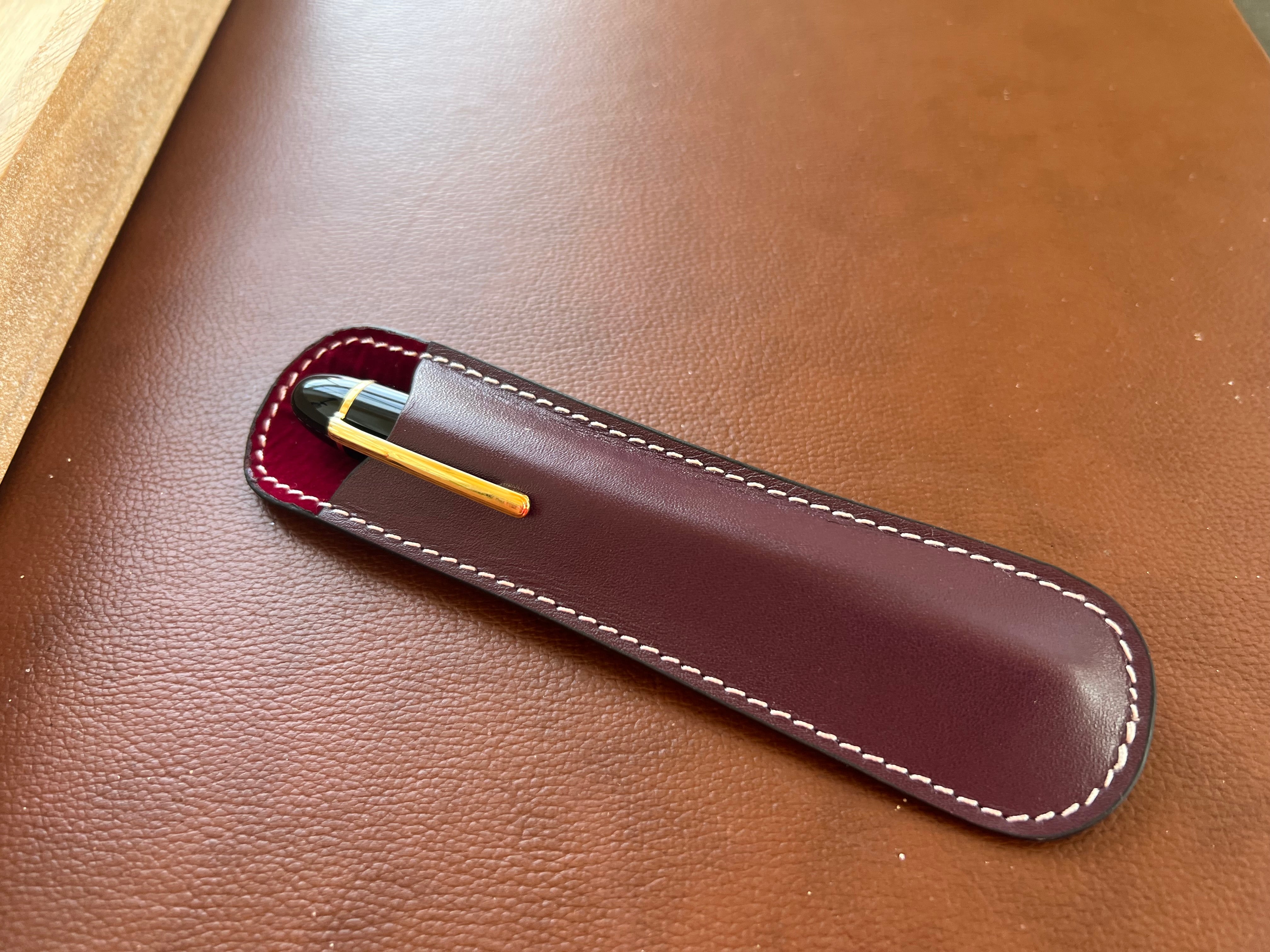 Pen Boutique Yak Leather Single Pen Sleeve - Brown/Dark Red-Pen Boutique Ltd