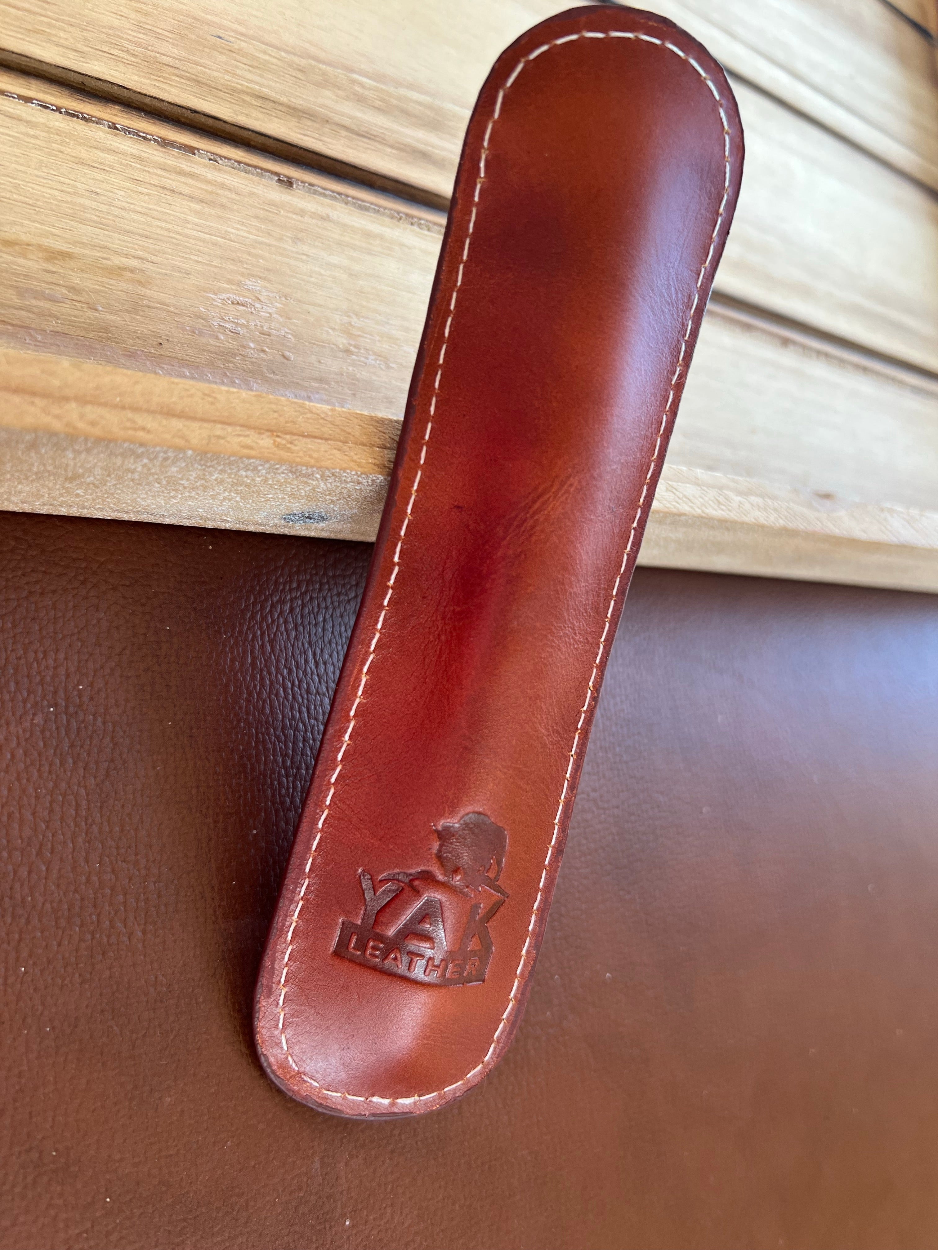 Pen Boutique Yak Leather Single Pen Sleeve - Brown/Dark Red-Pen Boutique Ltd