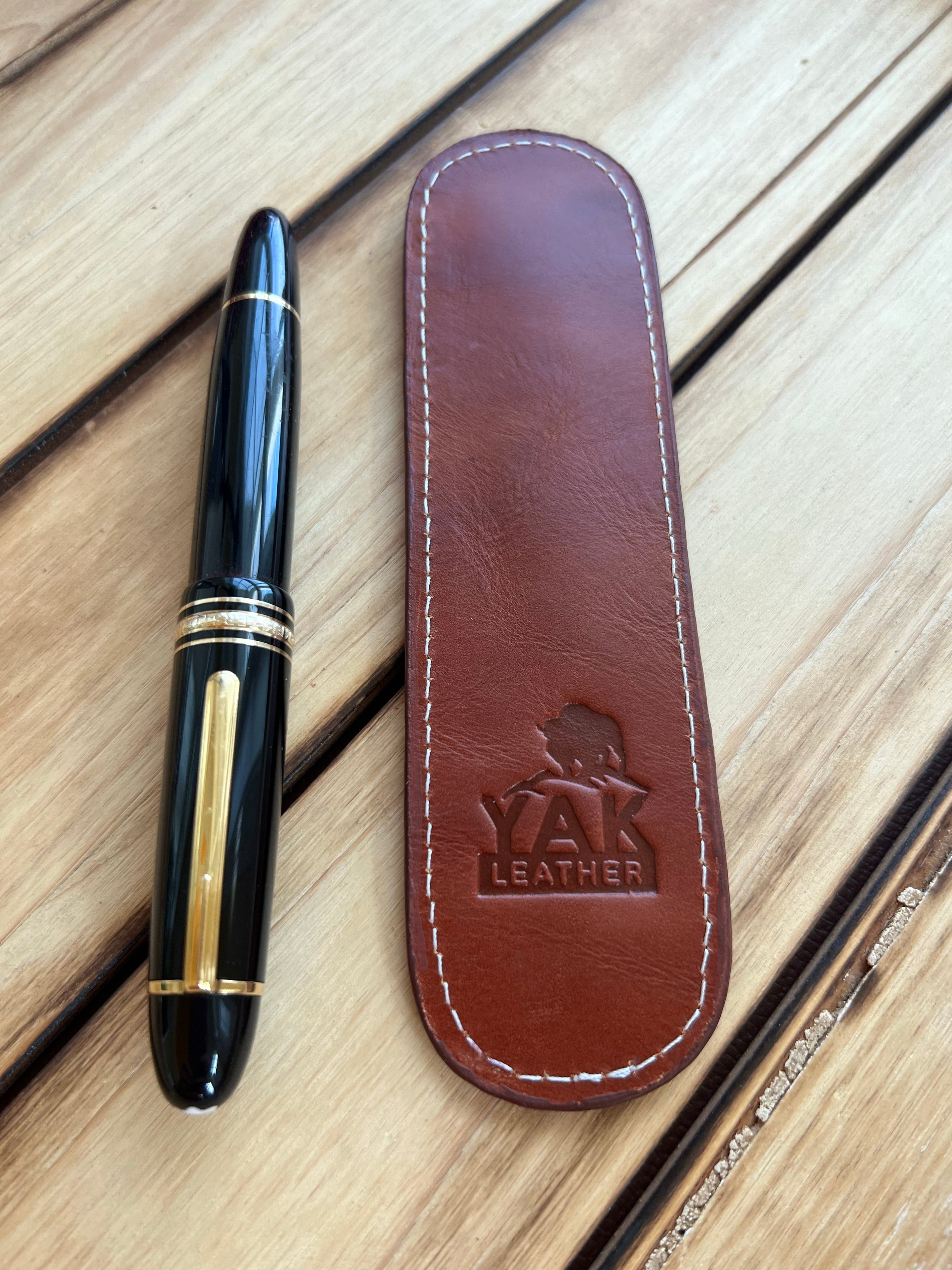 Pen Boutique Yak Leather Single Pen Sleeve - Brown/Dark Red-Pen Boutique Ltd