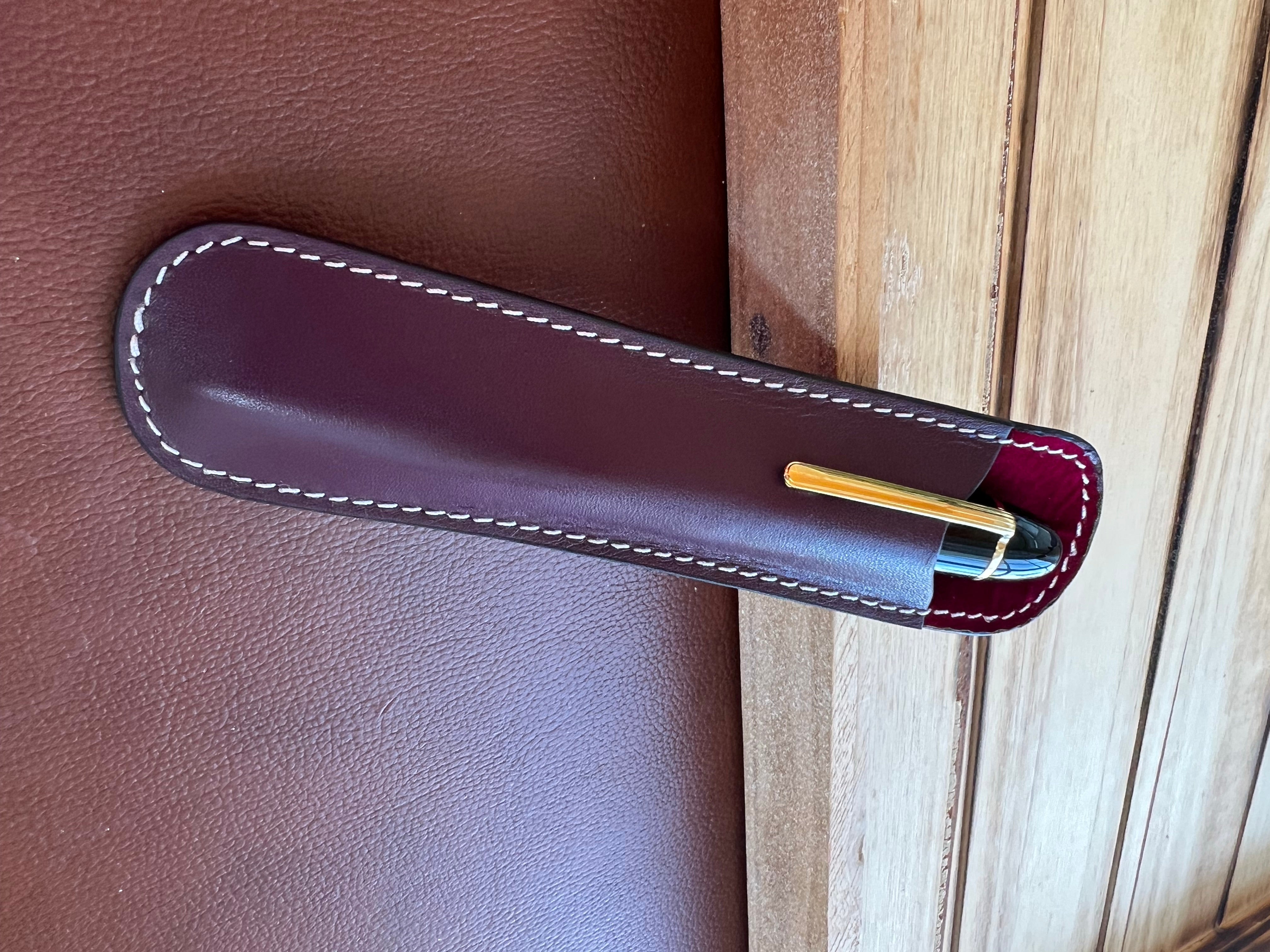 Pen Boutique Yak Leather Single Pen Sleeve - Brown/Dark Red-Pen Boutique Ltd