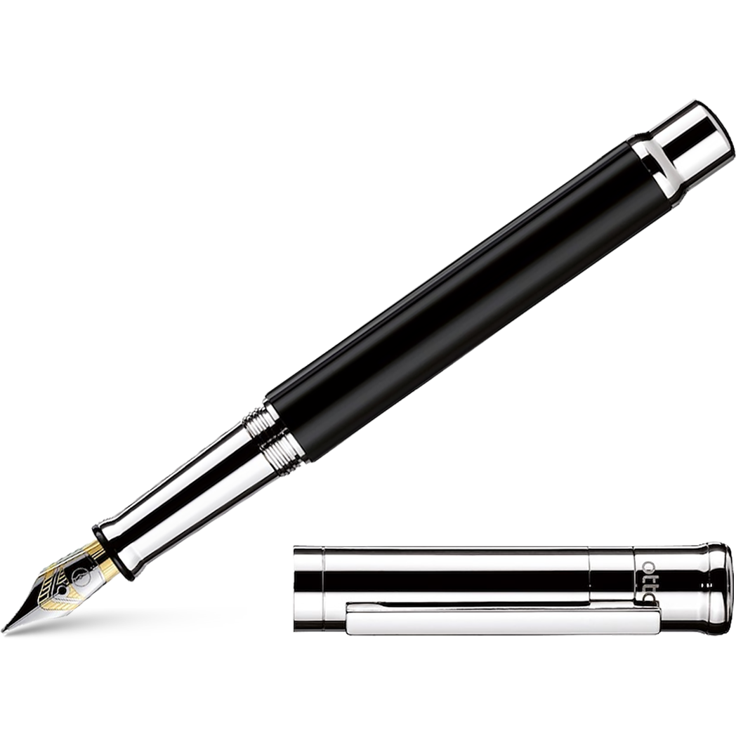 Otto Hutt Design 4 Fountain Pen - Black - Platinum Trim - Steel Nib-Pen Boutique Ltd