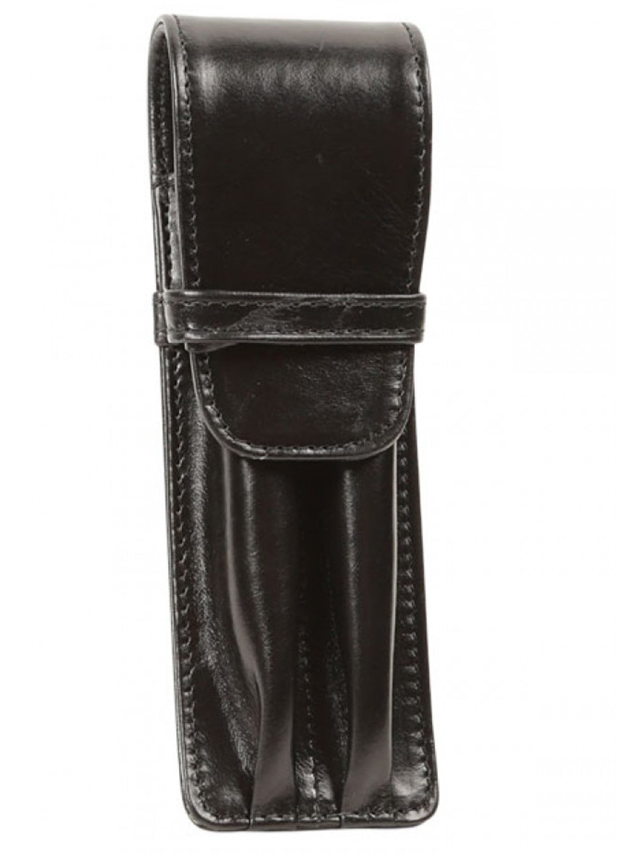 Aston Leather Black Finger Style Double Pen Case